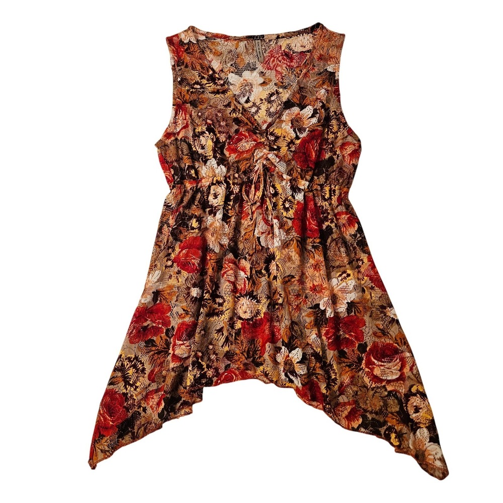 Womens Floral Sleeveless Babydoll Handkerchief Mesh Tank Tunic‎ Top M Fairy Boho